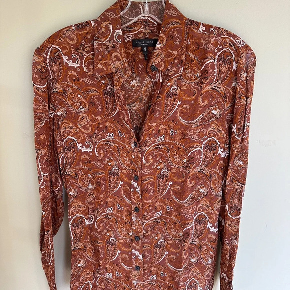 rag and bone Woman's Long Sleeve Antonia Blouse Size XS Brown/Multi gorgeous - Picture 7 of 7
